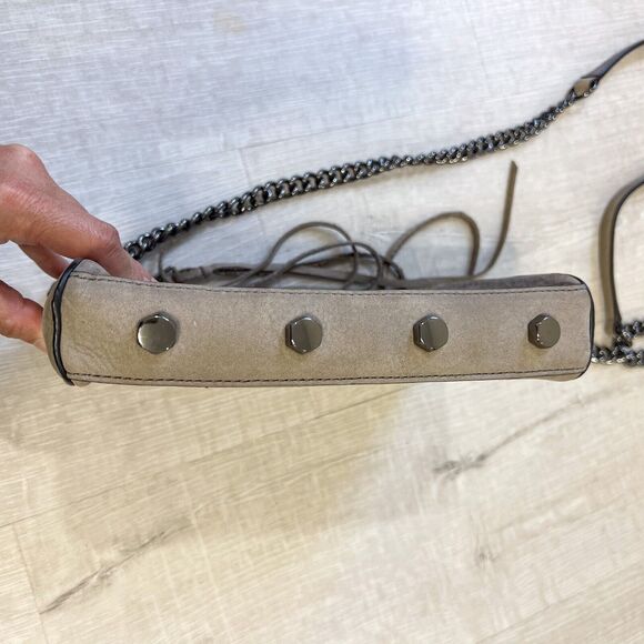 Rebecca Minkoff Avery Gray Tan Leather Suede Zip Crossbody Shoulder Bag Clutch - Picture 4 of 12